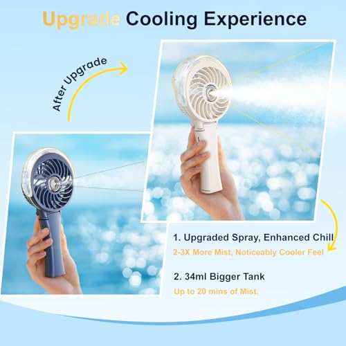 HandFan Upgraded Portable Handheld Misting Fan, Personal Mister Fan Rechargeable, Spray Water Mist Fans, Foldable Mini Cooling Hand Fans for Beach, Travel, Outdoors, Makeup, Disney(Beige) - color: Beige, style: HF318C