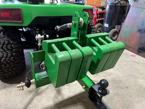 Heavy-Duty Category 1 3-Point Hitch Drawbar Adapter, Standard 2" Square Trailer Receiver, Dual Reinforced Suitcase Weight Brackets, Full Weld Triangle Frame, Rustproof Powder Coated - color: Green