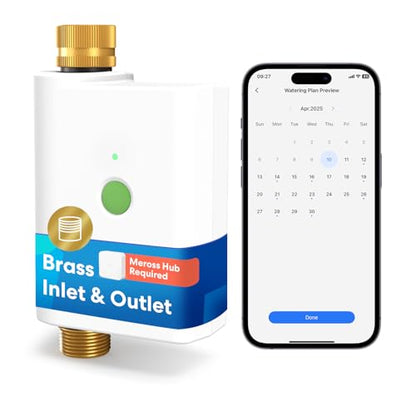 meross WiFi Water Timer for Garden Hose, Brass Inlet & Outet, Rain Skip - color: White, size: Timer without Hub