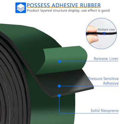 HooTown Adhesive Solid Rubber Strips, Self Neoprene Rubber Sheet Rolls Seal - size: 1”Wide x 240”Long, style: 1/8" Thick Adhesive