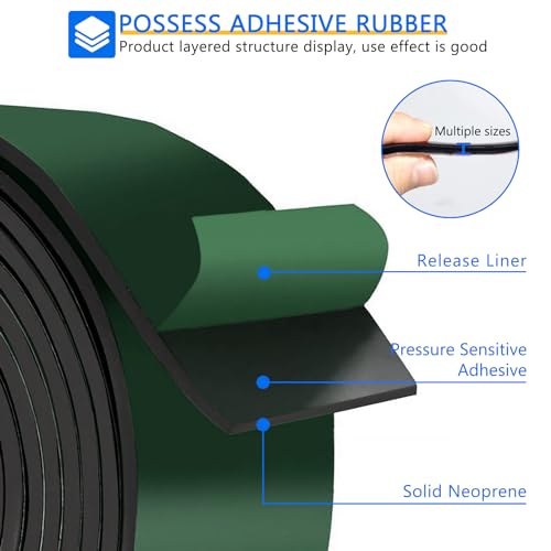 HooTown Adhesive Solid Rubber Strips, Self Neoprene Rubber Sheet Rolls Seal - size: 18”Wide x 36”Long, style: 1/8" Thick Adhesive