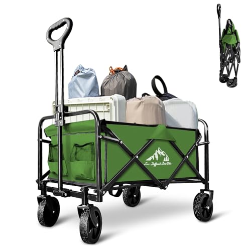 Collapsible Folding Utility Wagon Cart for Outdoor Camping, Shopping, Green - color: Green