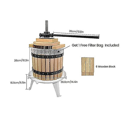 SQUEEZE master Fruit Apple Cider Wine Press-3.17 Gallon/12L- Solid Wood Basket with Grape Berry Wine Classic Crusher -7 Litre/1.8Gallon