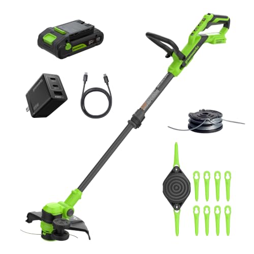 Greenworks 24V 12 in String Trimmer, 10 Blades, 3.0 Ah Battery - style: 12" NEW (Battery Included)