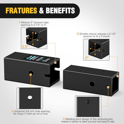Nilight Trailer Hitch Adapter Reducer Extender Converter Sleeve Set | 3 to 2-1/2 or 2-Inch and 2-1/2" to 2" Receiver Hitches Towing Accessories for RV Truck Bike Rack and Cargo Carriers - color: 3" to 2-1/2" to 2"