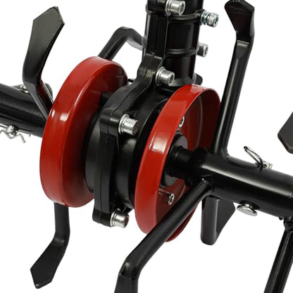 6-Claw Cultivator Wheel, Garden Tiller Attachment for Soil Loosening & Weeding, Heavy-Duty Aerator Tool for Lawn Mower & Rototiller, Fits 28mm 9-Tooth Shaft, Aluminum & Steel Construction – Black