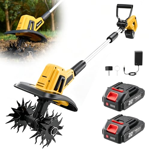 SakerNeo Cordless Garden Tiller, 22V Electric Rototiller - color: YELLOW