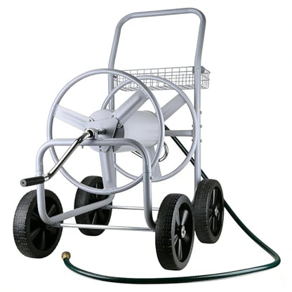 Hose Reel Cart, 250 FT of 5/8’’ Hose, Heavy-Duty Water Hose Cart with 4 Wheels, Storage Basket, Portable Water Hose Organizer for Outside Yard, Outdoor Planting Tool (Sliver) - size: 250FT