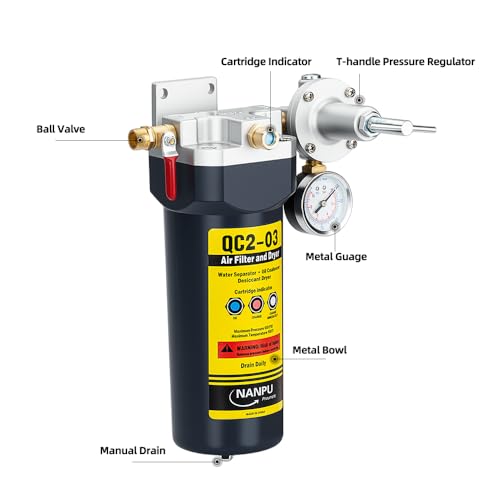 NANPU QC2 3/8" NPT Desiccant Air Dryer with Regulator and Gauge - size: 3/8" NPT