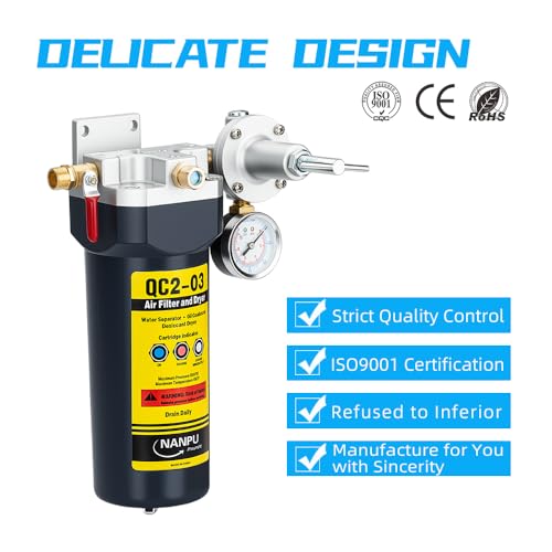 NANPU QC2 1/4" NPT Desiccant Air Dryer with Regulator and Gauge - size: 1/4" NPT
