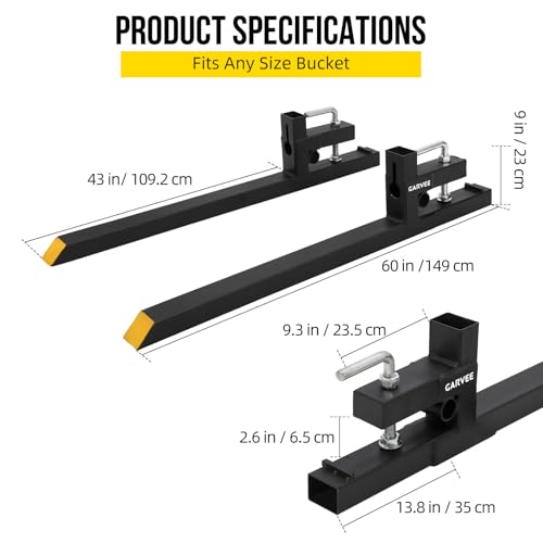 Garvee 43" Clamp On Pallet Forks for Tractor Bucket, Heavy Duty 2500lbs Quick Attach Skid Steer Loader Pallet Fork - size: 43''