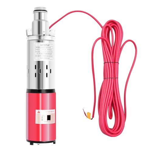 Deep Well Submersible Pump, DC 12V 180W Stainless Steel Water Pump, 396.26gal/h Flow, 65.6ft Lift Electric Powered Water Pump Kits for Farm Ranch Irrigation