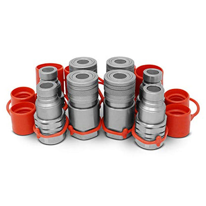 1/2" Skid Steer Flat Face Hydraulic Quick Connect Couplers/Couplings Set w/Dust Caps, 4 Sets - size: 4 Set