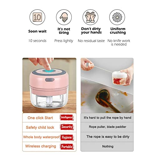 Electric Mini Garlic Mincer, 100ML USB Vegetable Onion Chopper - color: 100ML Pink