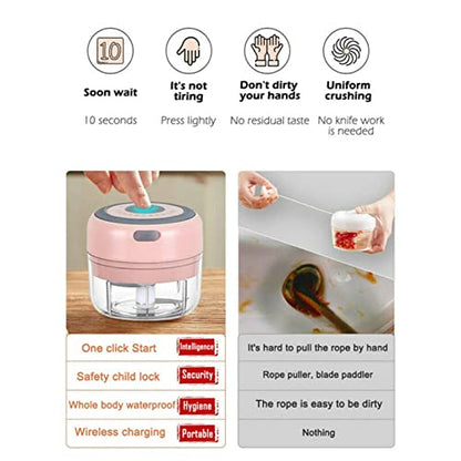Electric Mini Garlic Mincer, 100ML USB Vegetable Onion Chopper - color: 100ML Pink