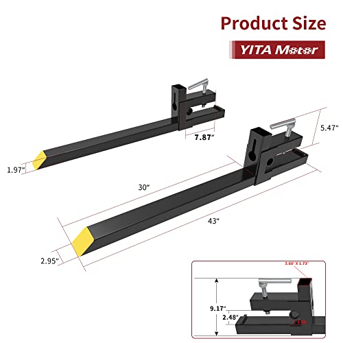 YITAMOTOR 43" Clamp on Pallet Forks, 2000lbs Skid Steer Tractor Bucket Fork - size: 43 Inch 2000LBS