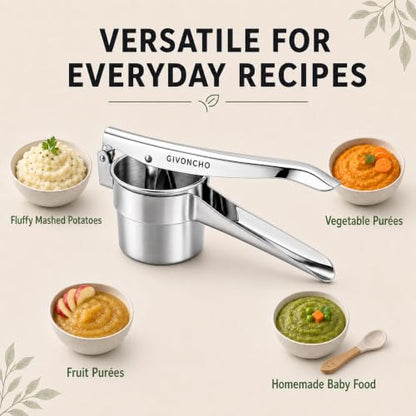 Stainless Steel Potato Ricer & Masher Set, 15 oz, 3 Discs & Brush