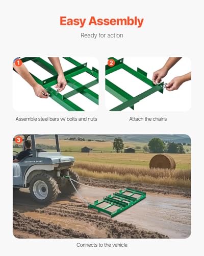 VEVOR Drag Harrow 4 ft Tow Behind Drag Harrow with 72 in Chain, Green - size: 4 FT- Green