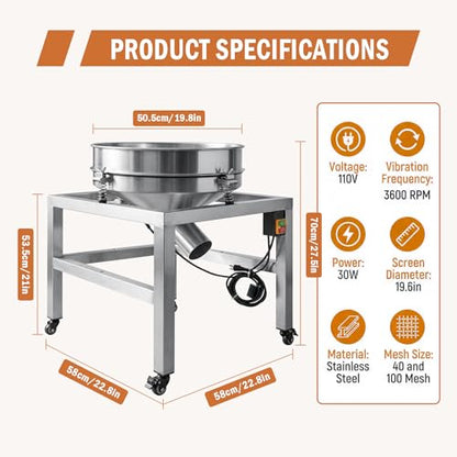 Sidasu 19.6" Stainless Steel Vibrating Sifter Machine with 40&100 Sieve - size: Automatic Powder Sifter Machine (40+100 mesh)