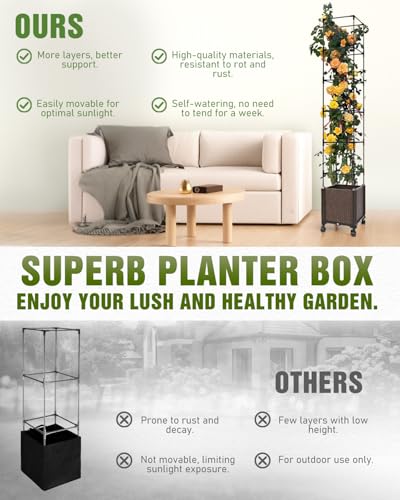 71inch 3-in-1 Planter Box with Trellis, Wheels, 6 Layer Tomato Cage