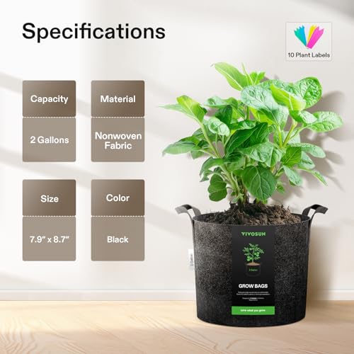 VIVOSUN 5-Pack 2 Gallon Plant Grow Bags Fabric Pots with Handles - color: Black, size: 2 Gallons
