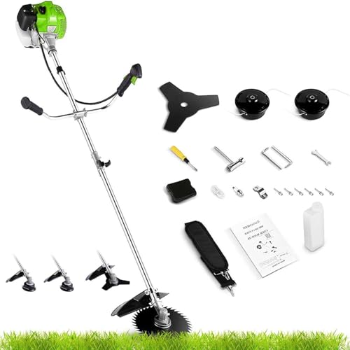 Homdox 58cc 2-Cycle Gas Brush Cutter, 4 in 1 Gas Weed Eater, String Trimmer and Weed Wacker Trimmer for Lawn and Garden Care Trimming, Green - color: Green
