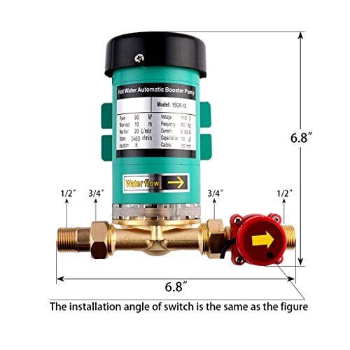 Pressure Pumps 115V/60Hz 3/4 inch Outlet 90W Water Pressure Booster Pump Automatic Shower Booster Pump with Water Flow Switch for Home Shower - size: 10M 90W 3/4"