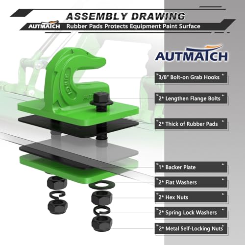 AUTMATCH Tractor Bucket Grab Hook 3/8"" (2-Pack) Grade 70 Drop Forged Steel - color: Green