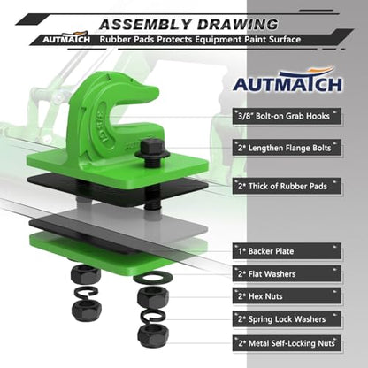 AUTMATCH Tractor Bucket Grab Hook 3/8"" (2-Pack) Grade 70 Drop Forged Steel - color: Green