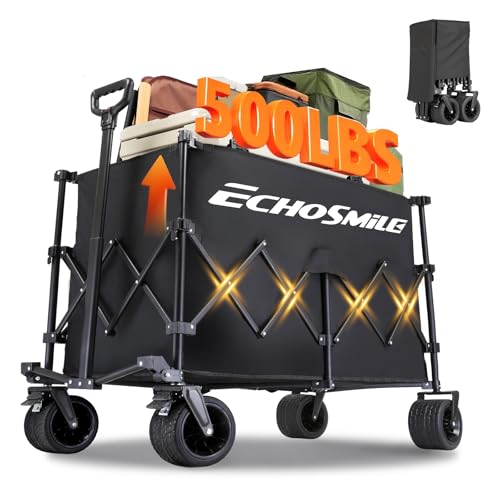 EchoSmile Wagons Carts Foldable Heavy Duty with 500Lbs Wt, 300L Cap, Black - color: Black