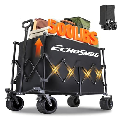 EchoSmile Wagons Carts Foldable Heavy Duty with 500Lbs Wt, 300L Cap, Black - color: Black