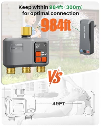 WiFi Sprinkler Timer 3 Zone, 984ft Range Smart Water Timer for Garden Hose - style: 3 Zone Brass Inlet & Outlet