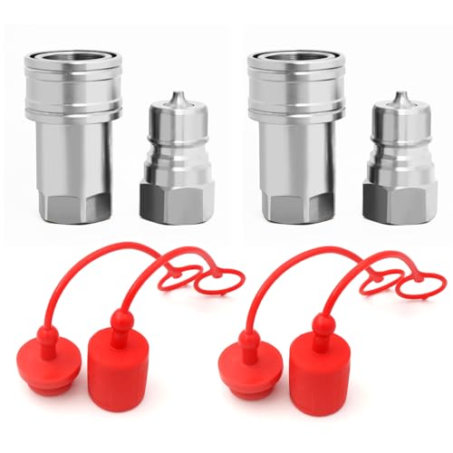 1/4 NPT Ag ISO 7241-A Hydraulic Coupler, CEKER Poppet Pioneer Style Hydraulic Quick Connect Tractor Coupling,Carbon Steel Poppet Valve 2Set - size: 1/4" 2set