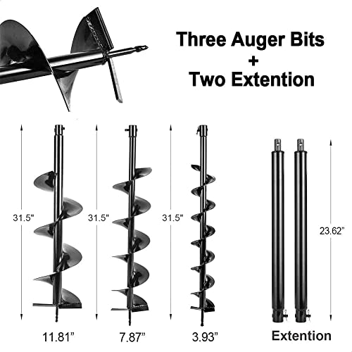 72cc Auger Post Hole Digger Gas Powered Earth Digger w/ 3 Bits - size: 72cc+3 auger(4"8"12")+2 Ext(24"24")