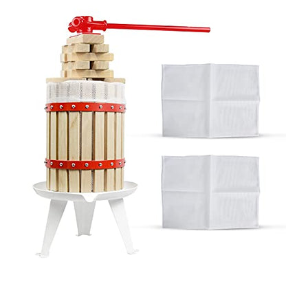 4.75 Gallon Fruit Wine Press with 2 Pack Filter Bag - 100% Nature Apple&Grape&Berries Crusher Manual Juice Maker for Kitchen, Solid Wood Basket with 8 Blocks Heavy Duty Cider Wine Making Press