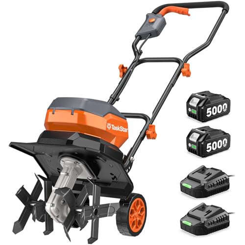 12 Inch Electric Tiller Cultivator, 40V Cordless Tiller for Gardening with 2 * 5.0 Ah Batteries, 8 Inch Depth Rototillers Battery Powered with Adjustable Wheels for Lawn Yard Weeding Soil Cultivation - size: 12"x8"