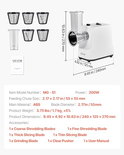 VEVOR Electric Cheese Grater Salad Maker, 200W Salad Shooter, Electric Vegetable Slicer Shredder Chopper for Fruits with 5 Attachments, Stainless Steel Food Cutter for Vegetables, and Cheeses - size: Electric-Salad-Stainless Steel