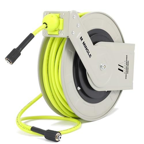 MINGLE Retractable Pressure Washer Hose Reel, 1/4" × 100ft - size: 100 FT