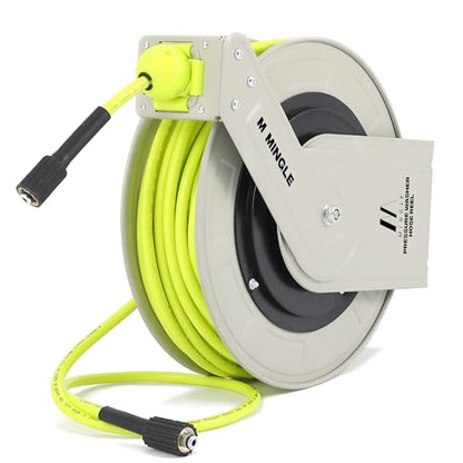 MINGLE Retractable Pressure Washer Hose Reel, 1/4" × 100ft - size: 100 FT