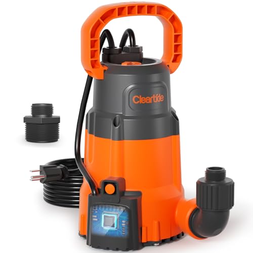 Cleartide 1/4 HP Submersible Utility Water Pump, 2160 GPH High Flow, Portable Sump Pump with Auto Water Sensor for Pool, Flooded Basement, Hot Tub, Pond Draining - style: 1/4 HP Auto Water Sensor Sump Pump