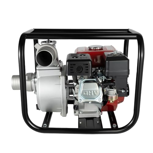 7.5HP Gasoline Water Pump 3 Inch 4-Stroke 196CC High Flow Irrigation Pump Air-Cooled Engine Portable Farm Garden Water Transfer Pump for Heavy Duty Water Movement