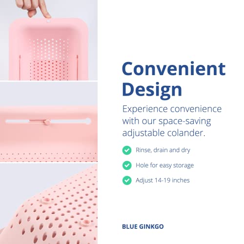 Blue Ginkgo Over Sink Colander, Extendable Kitchen Strainer, Pink - color: Pink, size: 1 Pack