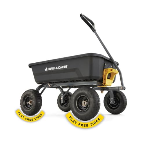 Gorilla Carts Dump Garden Cart, 4 Cu Ft, 600 lb Capacity, No-Flat Tires - size: 4-Cubic Feet