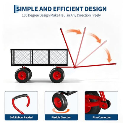 Garvee Steel Garden Cart Wagon,900 Lbs Wheelbarrow Yard Cart-Black&Red - color: Black Red, size: 900lbs