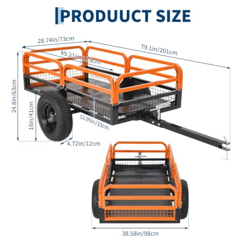 1500 Lbs Heavy Duty Steel Dump Cart - color: Orange