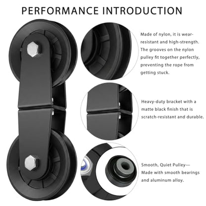 Swivel Dual Pulleys 360°Rotation Roller Reinforced double pulley Wheel for Home DIY Gym Pulley System Cable Machines fly machines Silent Bearing Swivel Groove Wheel Pull Down Attachment Weight Lifting - color: Black