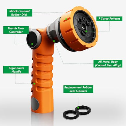 RESTMO Heavy Duty Hose Nozzle, Metal Garden Water Hose Sprayer - color: Orange