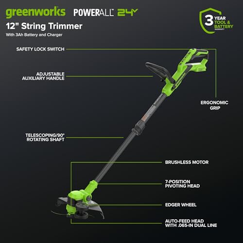Greenworks 24V 12 in String Trimmer & 515 CFM Blower Combo, 3.0 Ah Battery - style: New 12" + 515 CFM