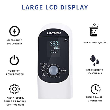 Electric Overhead Stirrer Mixer Lab LCD 2000RPM Timing 20L 10000mPas - size: 20LD