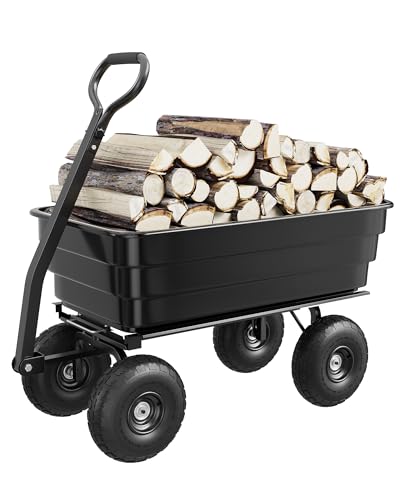 GarveeLife Poly Dump Cart - Heavy Duty 1200lbs Garden Cart with Quick-Release Dumping 13" Tires, Utility Wagon for Yard Work, Landscaping, Gardening